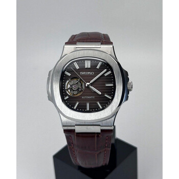 Custom Seiko Mod • Brown Open Heart Nautilus on Leather Strap • 40mm
